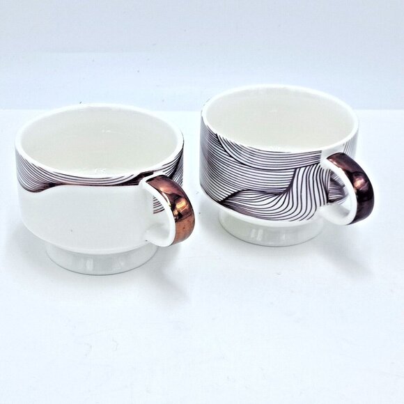 Davids Tea Geometric Wave Design Set of 2 Mugs Stackable Purple Waves Stemmed - Picture 2 of 6